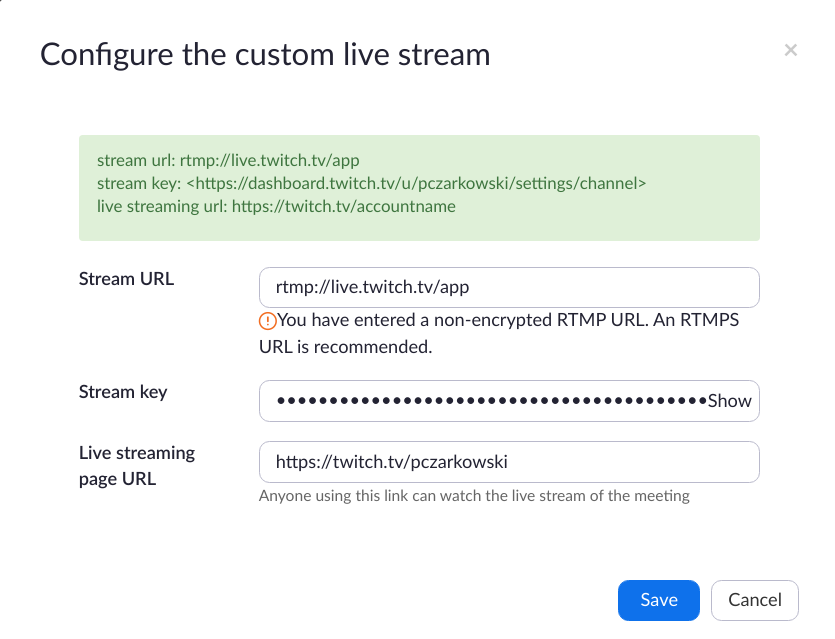 configure live stream