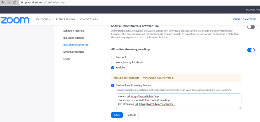 Zoom Settings Page